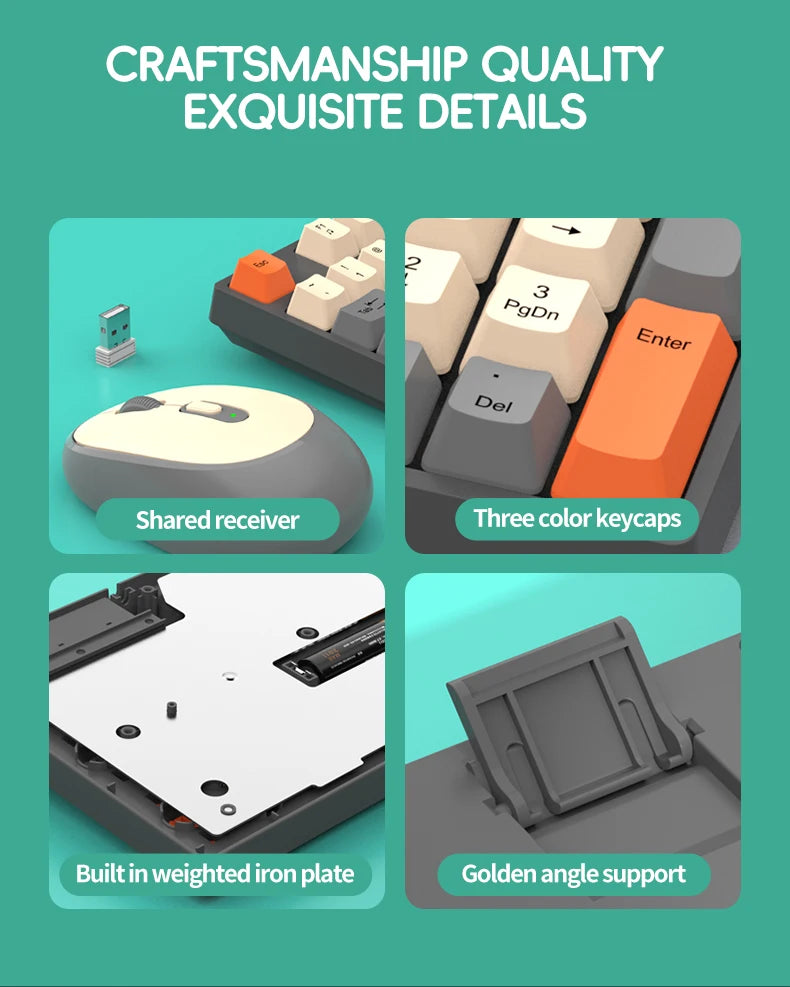 NexusClick kabelloses Gaming- und Office-Tastatur-Maus-Set, intelligente Energiesparfunktion, Full Size, 104 Tasten, 1600DPI einstellbar, USB für Laptop und PC