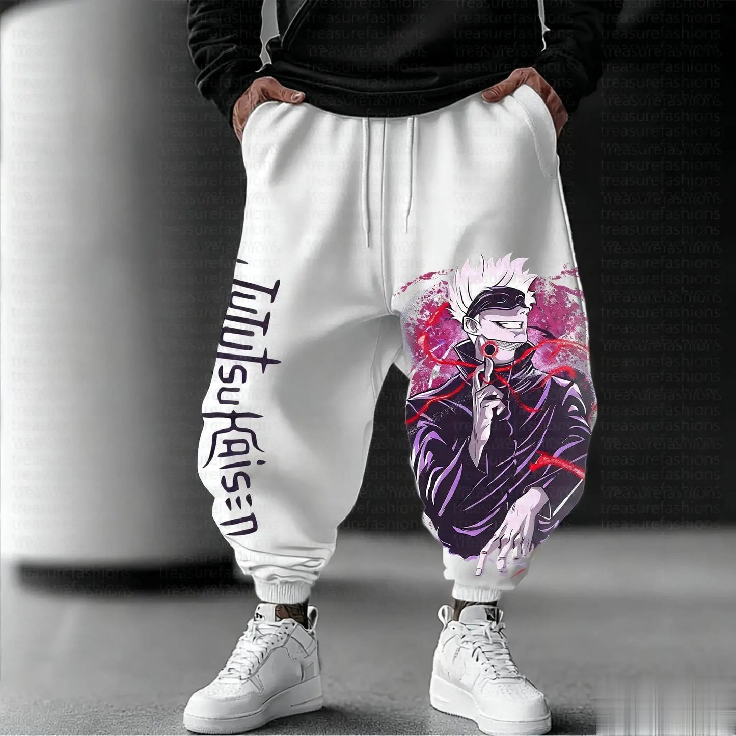 Jujutsu Kaisen Herren-Jogginghose, locker geschnittene Casual-Sweathose mit japanischem Anime-Print, Streetwear-Grafik, Hip-Hop-Hose, Y2K-Kleidung