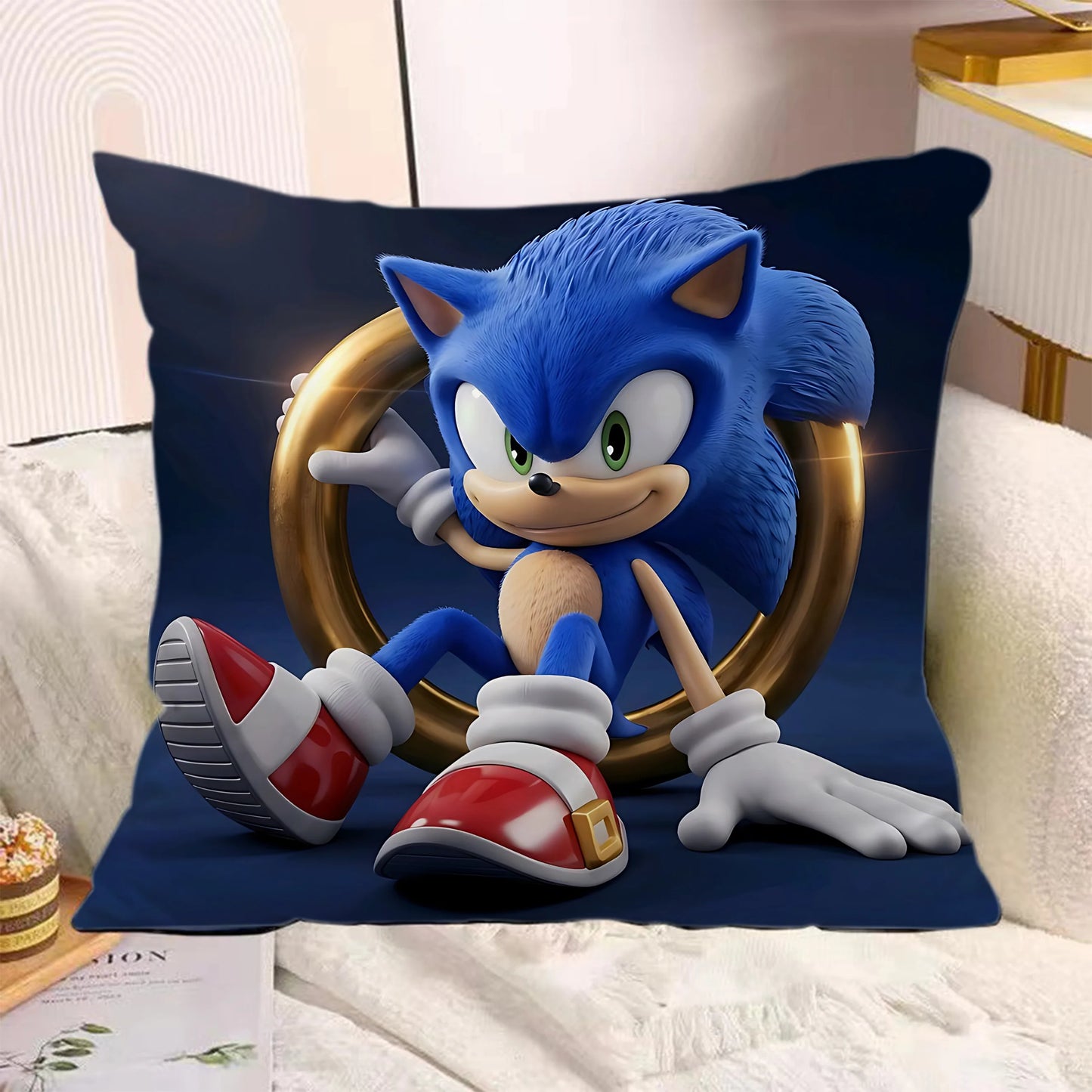 Cartoon Pillow Covers Cartoon Sofa Decorative Home Double-sided Printing Short Plush Cute Cushion S-Sonic The H-Hedgehog Cover