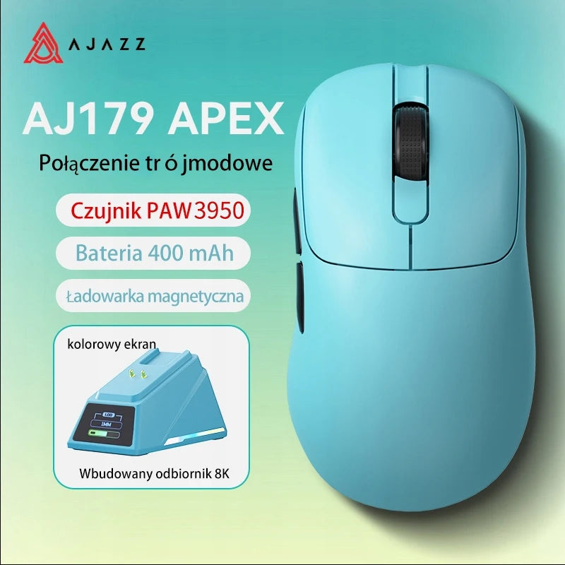 AJAZZ AJ179 APEX Gaming Mouse with Color Screen Dock, Magnetic Charging, 8000Hz High-Frequency /, Tri-Mode (PAW3950) Right-Hande