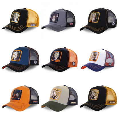 Czapka z motywem Dragon Ball Son Goku – letnia czapka podróżna z daszkiem, męska czapka z haftem w stylu hip-hopowym, z daszkiem przeciwsłonecznym, regulowana czapka typu trucker z siateczką