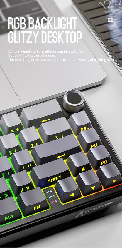 Attack Shark X66 Kabellose mechanische Tastatur 65% Kompaktlayout RGB-Hintergrundbeleuchtung Gasket Hot Swap Bluetooth USB-C PBT großer Akku