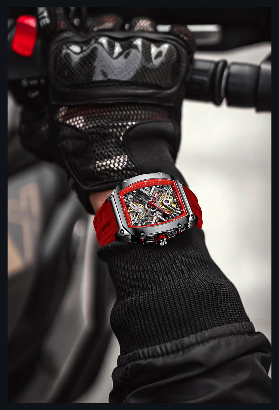 STARKING Men's Waterproof Sports Mechanical Watch, Wear-resistant Silicone Strap, Automatic, Luminous Tonneau Luxury Design