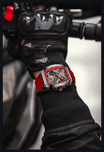 STARKING Men's Waterproof Sports Mechanical Watch, Wear-resistant Silicone Strap, Automatic, Luminous Tonneau Luxury Design