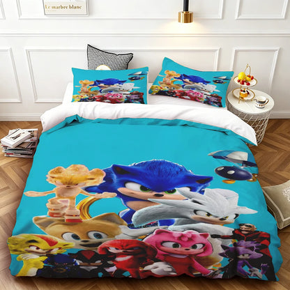 Sonic Duvet Cover for Kids Cool Bedding Set, Duvet Cover for Bedroom Decor Soft and Comfortable Twin, Luxury Birthday Gift soft