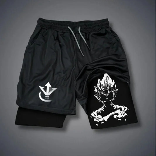 Dragon Ball Men's Shorts Double Layer 2-in-1 Shorts Vegeta Japan Anime Summer Autumn Quick-Drying Fake Two-piece Sports Shorts