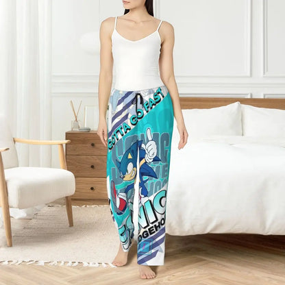 Custom Printed Womens Soniced Pajama Pants Hedgehog Game Sleepwear Sleep Lounge Bottoms with Pockets