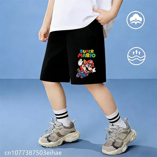 Children's Cotton Summer Shorts with Super Mario Cartoon Pattern, Fashionable and Casual Style, Breathable and Soft Fabric,