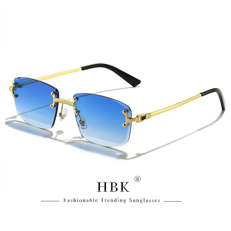 HBK Square Rimless Sunglasses Women TOP Quality Retro Metal Sun Glasses Men Luxury Party Business Gradient Shades 2024
