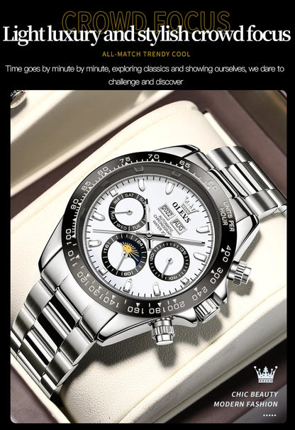 OLEVS 6654 Luxury Mens Watch Chronograph Automatic Mechanical Wristwatch Waterproof Luminous Top Brand Watch for Man Date Sport