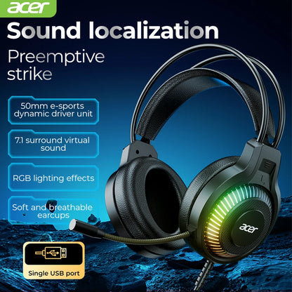 Auricolari gaming cablati RGB con microfono – Cuffie gaming con suono surround a bassa latenza, illuminazione RGB d’effetto, isolamento acustico e vestibilità confortevole