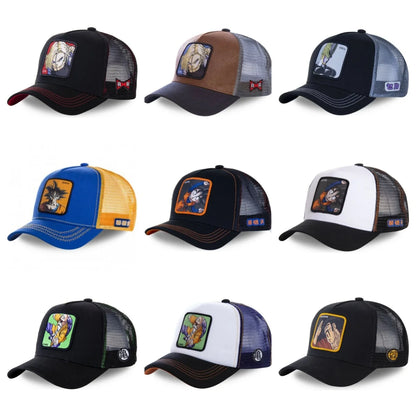 Czapka z motywem Dragon Ball Son Goku – letnia czapka podróżna z daszkiem, męska czapka z haftem w stylu hip-hopowym, z daszkiem przeciwsłonecznym, regulowana czapka typu trucker z siateczką