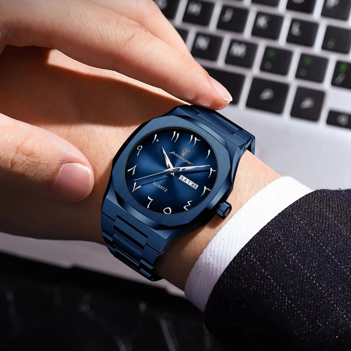 POEDAGAR Luxus-Herrenuhr, wasserdichte Quarzuhr aus Edelstahl, Herrenuhr mit Wochentagsanzeige und Datumsanzeige, Business-Herrenuhren, Reloj Hombre
