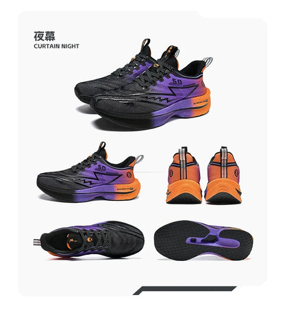 Men's Sport Shoes Professional Cushioned Carbon Plate Running Shoes Breathable Lace-up Casual Sneakers Marathon Athletic Footwear