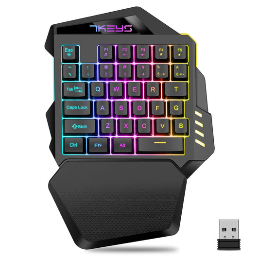 Teclado gaming para uma mão, sem fios 2.4G, modelo com carregamento, RGB luminoso, teclado gaming para a mão esquerda