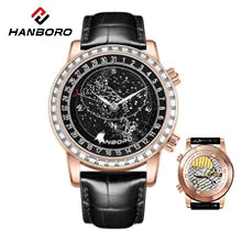 HANBORO mechanisch herenhorloge – Automatisch uurwerk, wekker, uursignaal, waterdicht tot 100 m, saffierglas, stalen kast, elegante en unieke stijl.
