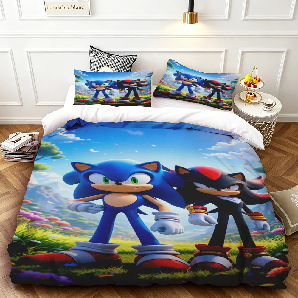 Sonic Duvet Cover for Kids Cool Bedding Set, Duvet Cover for Bedroom Decor Soft and Comfortable Twin, Luxury Birthday Gift soft