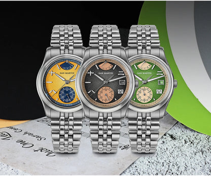San Martin 39mm Miyota 9132 Power Reserve Display Men's Luxury Sport Watch Automatic Mechanical Waterproof Original Design SN0144
