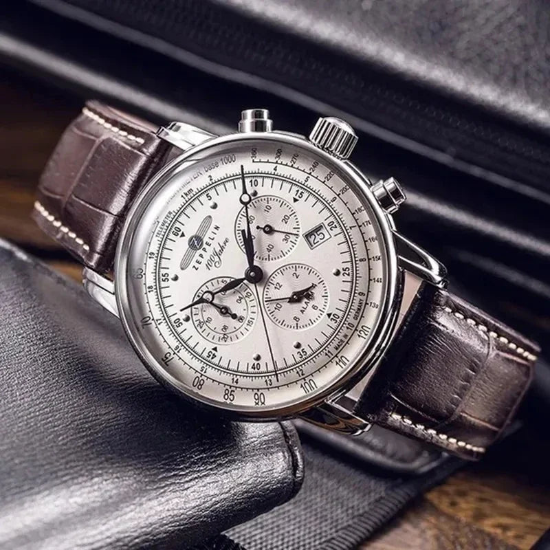 Zeppelin Airship Automatic Date Mens Leather Band Fashion Luxury  Business Casual Men Watches Gift Men's Waterproof Watch