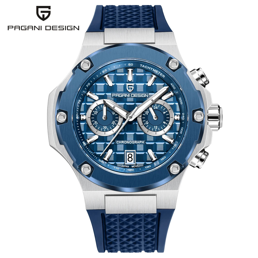 Křemenné pánské hodinky PAGANI DESIGN – luxusní sportovní chronograf, vodotěsný, s luminiscenčními ručičkami a safírovým sklem s antireflexní úpravou