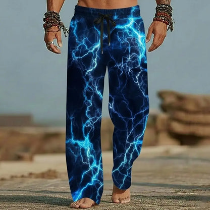 Men's Beach Pants Lightning Pattern 3D Print  Wide Leg Elastic Waist Drawstring Casual Summer Vacation Loose Breathable Trousers