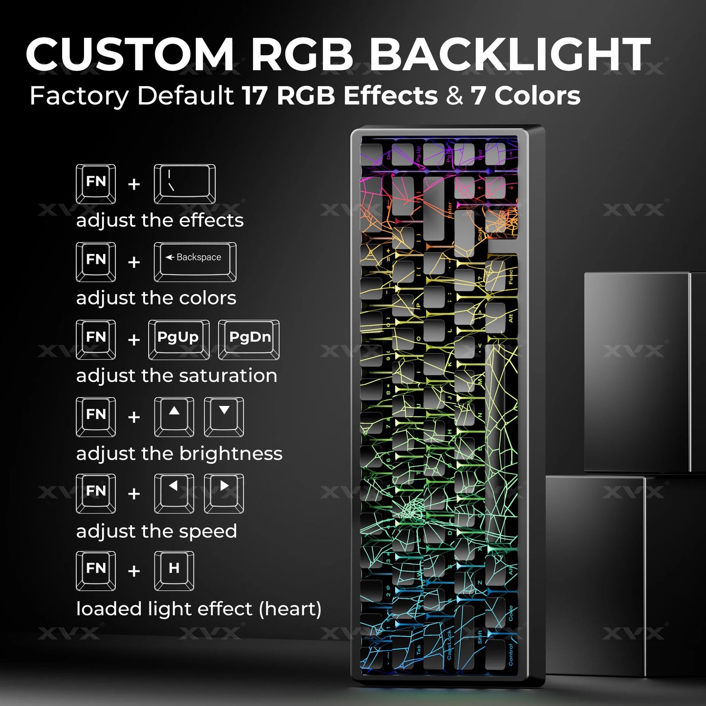 XVX Spider Web Keyboard M67 JadeStone mit IMD-Tech-Tastenkappen, Tri-Mode-Verbindung, individueller RGB-Hintergrundbeleuchtung, Tastatur 60%