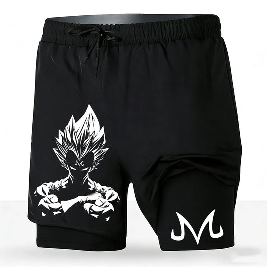 Men's Dragon Ball Anime 2-in-1 Running Shorts Majin Vegeta Print Quick Dry Athletic Workout Shorts 2026 New Unisex