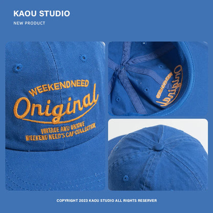 Casquette de baseball printemps-automne à visière souple, brodée, unisexe, style urbain « Street Tide », à visière large et pare-soleil