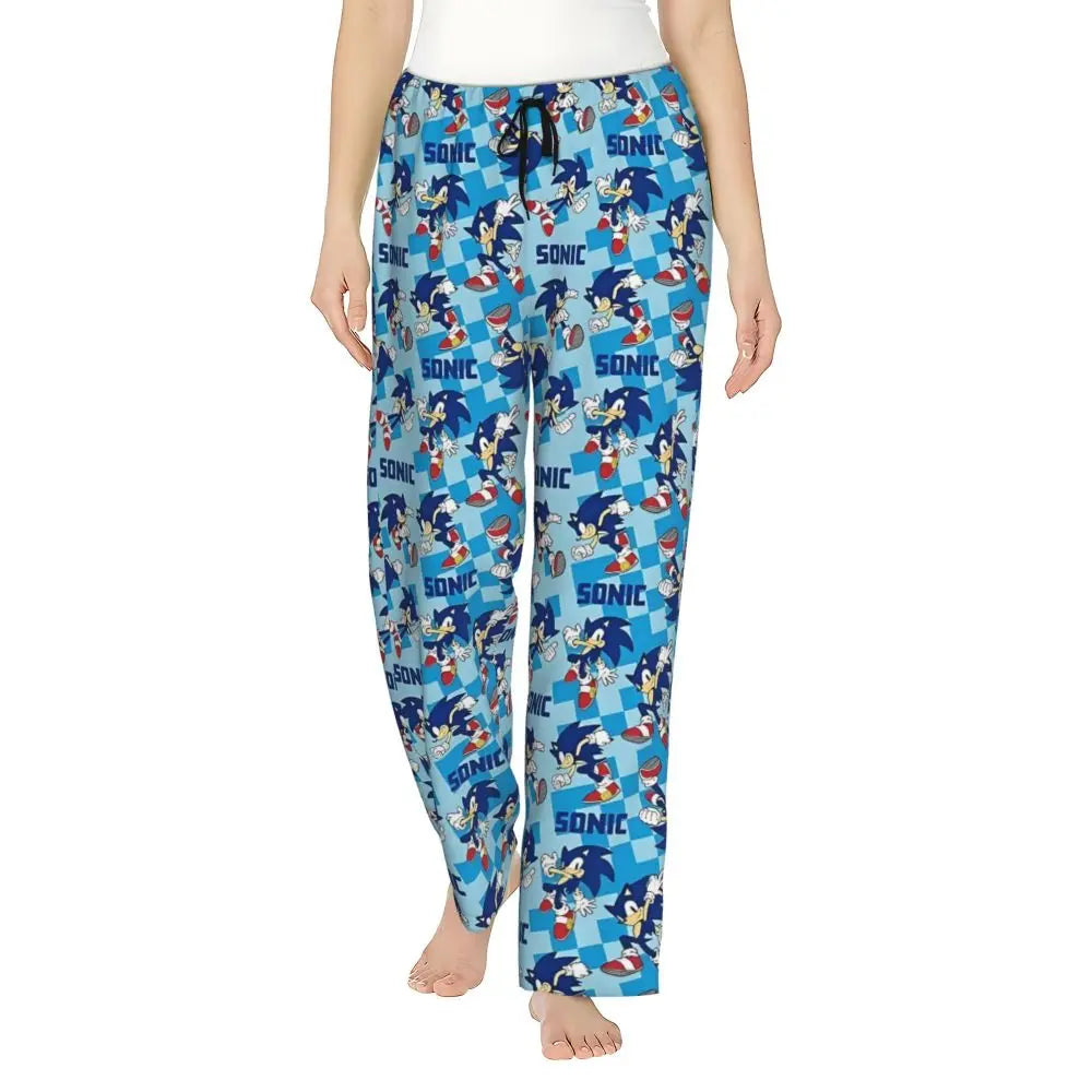 Custom Printed Womens Soniced Pajama Pants Hedgehog Game Sleepwear Sleep Lounge Bottoms with Pockets