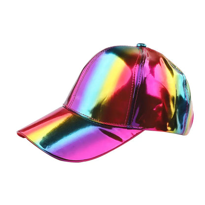 Unisex PU Rainbow Color Changing Baseball Hat Fashion Adult Laser Hip Hop Cap Outdoor Casual Snapback Shiny Party Dressing Hat
