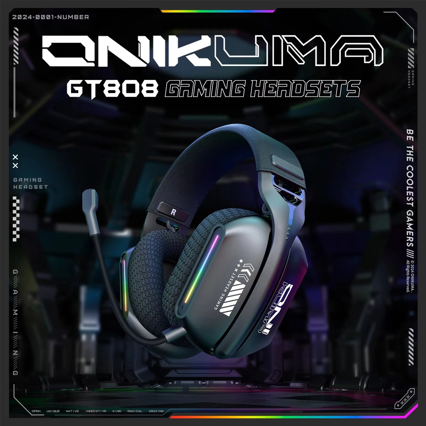 Auriculares gaming inalámbricos ONIKUMA GT828 Bluetooth 5.3 RGB con micrófono, cancelación de ruido y conexión de 4 modos para PC, PS5 y portátil