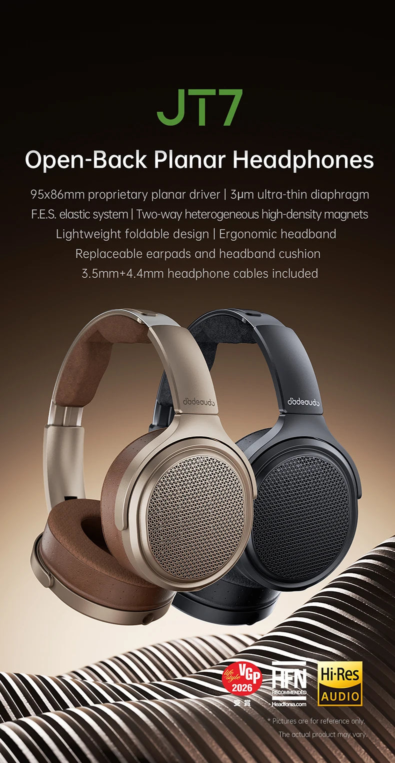 Auriculares audiófilos over-ear magnéticos planares FiiO JT7 – Driver de 95x86mm, headset HiFi con cable de 4.4mm y 3.5mm
