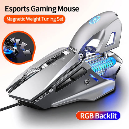 Žična e-športna gaming miška z RGB-osvetlitvijo, nastavljiva 200-7200 DPI, USB-žična za PC, prenosnik in FPS-igre