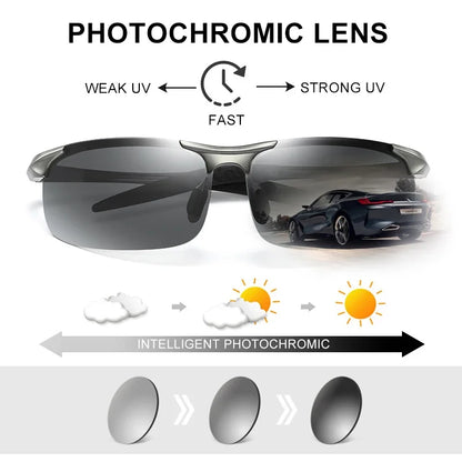CLLOIO Hliníkové bezrámové fotochromatické sluneční brýle pro muže, polarizované, řidičské, chameleonové, protisvětelné, cestovní, rybářské, UV400