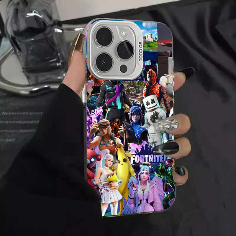 1pc Game F-fornite Phone Case Phone Case IMD Color Silver Shell For IPhone 16 15 14 13 12 11 Pro Max Plus