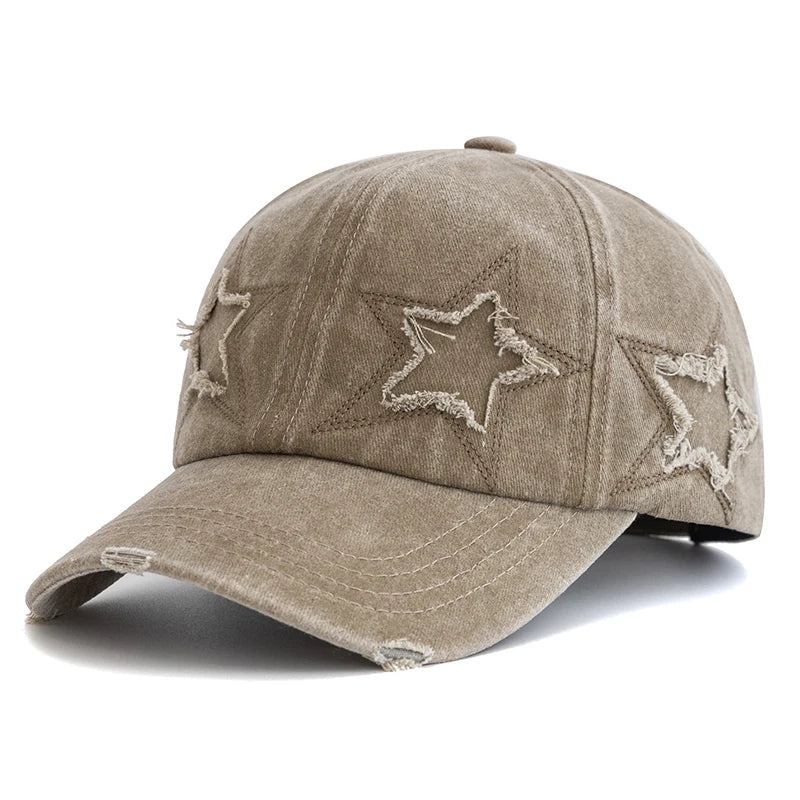 Casquette de baseball en coton délavé pour femme, motif étoile à cinq branches, style urbain « Dad Hat »