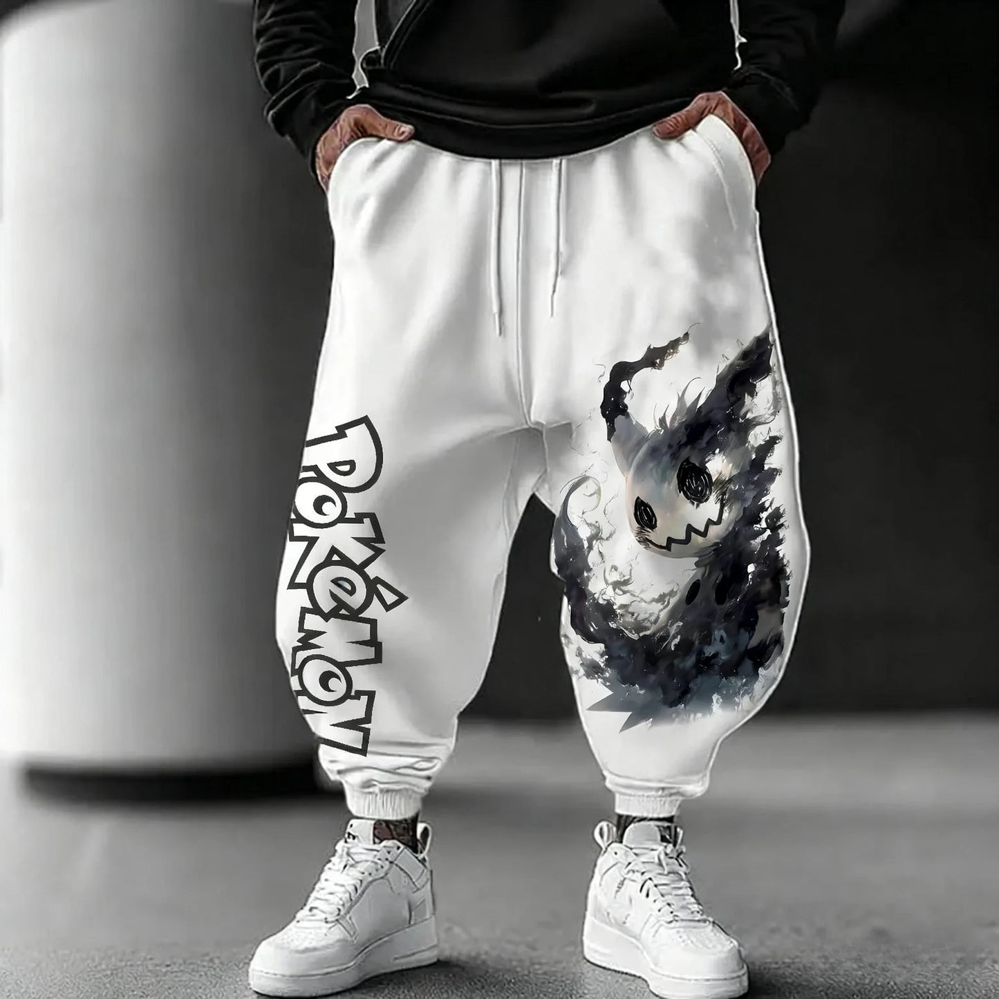Pokémon Anime Mimikyu Printed White Sweatpants 2025 Autumn/Winter Men's New Japanese Harajuku Loose Casual Cotton Tapped Pants