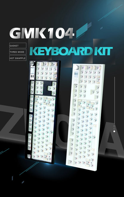 GMK104 Mechanisches Tastatur-Kit, Drei-Modi-Gaming-Tastatur, Hot-Swap, Hintergrundbeleuchtung, Gasket-Struktur, VIA mit Display