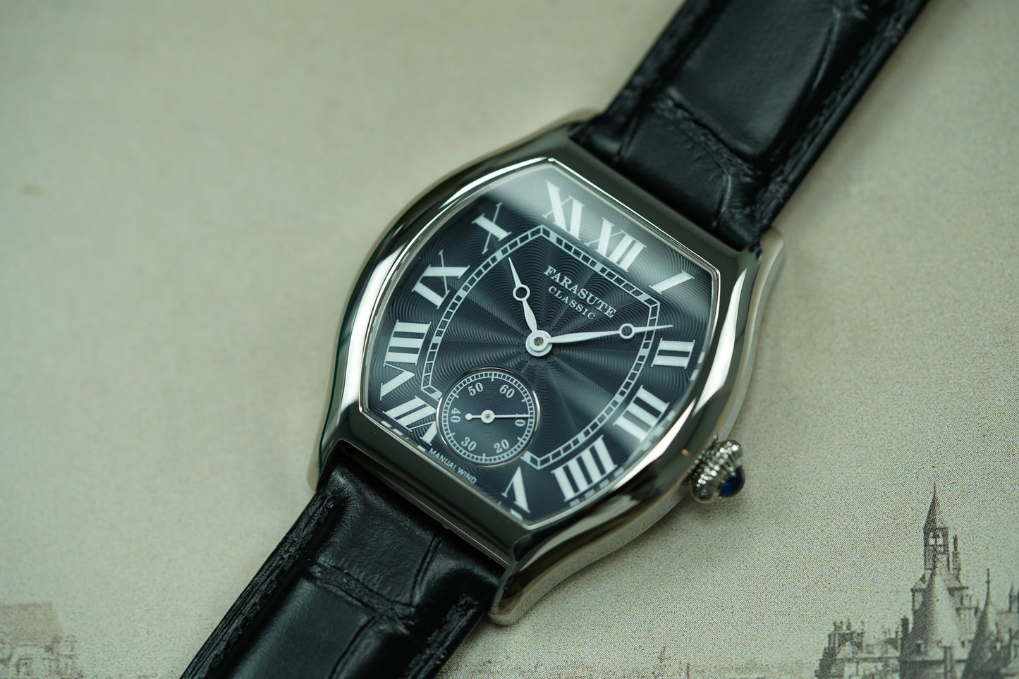 FARASUTE 36mm Retro Hangzhou Customized Manual Mechanical Movement Wristwatches Sapphire 5Bar Waterproof Watch Men reloj hombre