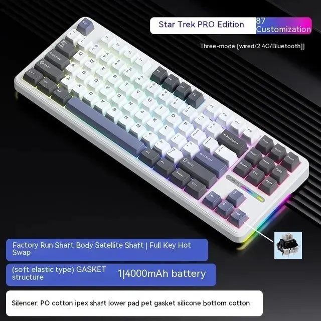AULA F87 Pro mechanische Tastatur 2.4g/Usb/Bluetooth Tri-Mode Wireless, 87 Tasten, RGB, PBT, Gasket, 5-lagige Schalldämpfung, Full-Key, No Impact