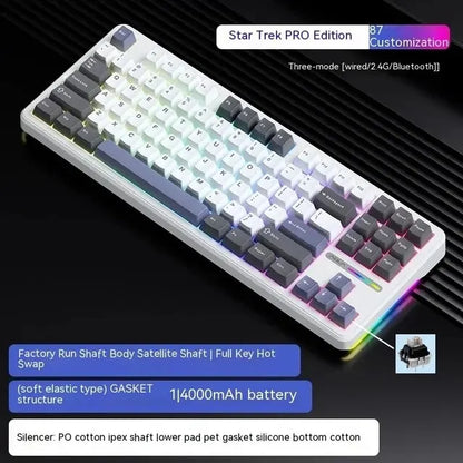 AULA F87 Pro mechanische Tastatur 2.4g/Usb/Bluetooth Tri-Mode Wireless, 87 Tasten, RGB, PBT, Gasket, 5-lagige Schalldämpfung, Full-Key, No Impact