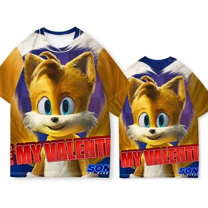 2026 Summer Hotsale 3D Printed Sonic & Tails Action Scene T-Shirt Unisex Adults Kids Adventure Style Casual Short Sleeve Tops