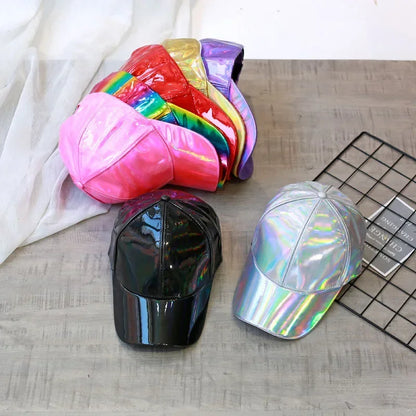 Casquette de baseball unisexe en cuir PU style « laser », look streetwear et hip-hop, pour hommes et femmes, couleurs éclatantes, casquette Y2K