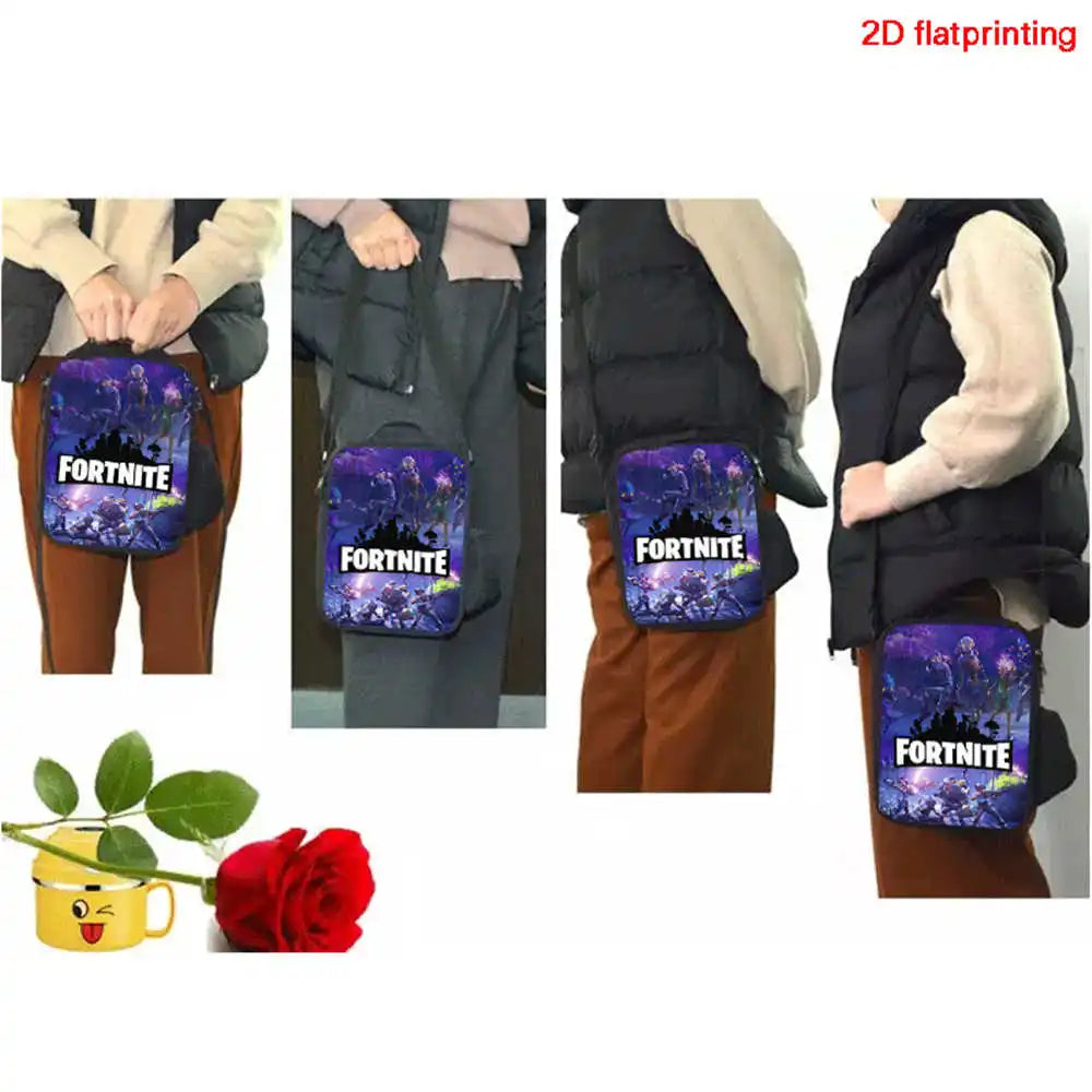 Saco de Almoço Térmico Isolado com Desenho Animado Fofo, Recipiente para Alimentos à Prova de Fugas, Reutilizável, Saco Frigorífico de Almoço Fortnite para Crianças e Estudantes