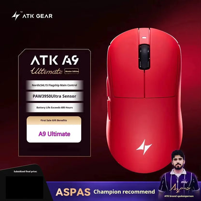 ATK A9 bezdrôtová herná myš s technológiou NearLink, ergonomická PAW3395, trojrežimová Bluetooth myš s nízkou latenciou pre e-šport a PC