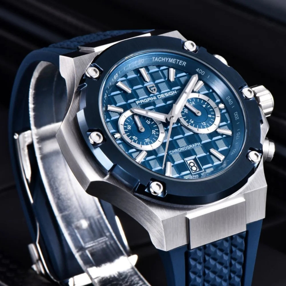 PAGANI DESIGN PD-YS032 Herren-Quarzuhr 44mm Japan VK64 Uhrwerk Edelstahlgehäuse Kautschukarmband Saphirglas 100M wasserdicht