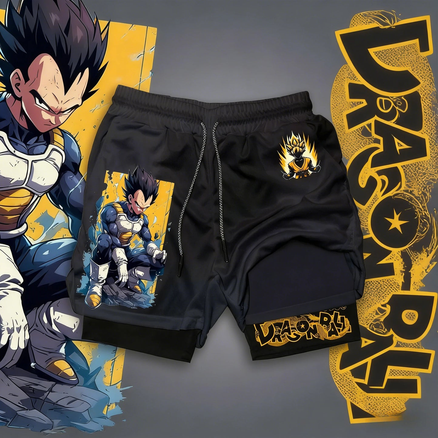 2026 Summer Dragon Ball Oversized 2-in-1 Shorts High Quality Cotton Vegeta & Goku Super Saiyan Print Unisex Casual  for Adults
