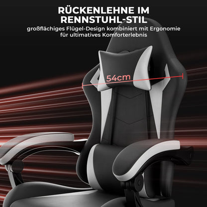 Gaming Chair Ergonomic Gaming Chair with Lumbar Pillow and Headrest, Gamer Chair Height Adjustable, Pc Chair for Adults Girls Boy, Black and White