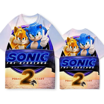 2026 Summer Hotsale 3D Printed Sonic & Tails Action Scene T-Shirt Unisex Adults Kids Adventure Style Casual Short Sleeve Tops