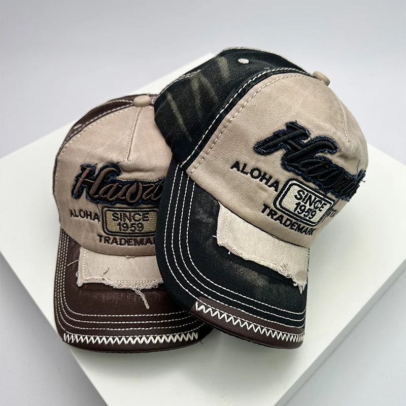 Koreanische Vintage-Waschung Baseballcaps für Herren und Damen aus Baumwolle, Snapback-Caps mit Stickerei, neue vielseitige Mode-Lettering-Freizeitcaps im Distressed-Look